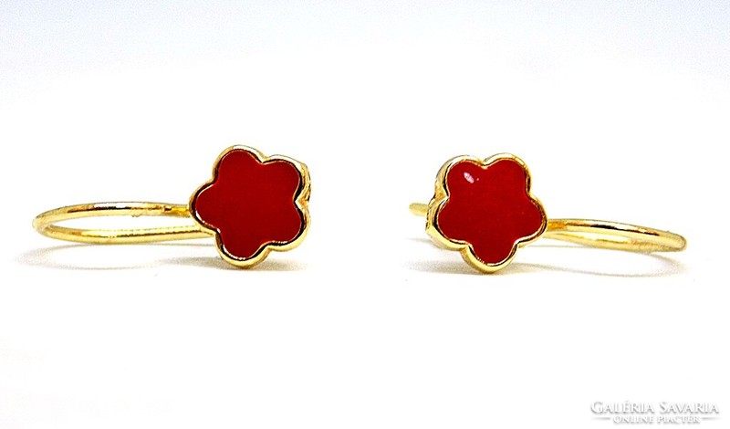 Gold children's earrings with red flowers (zal-au109360)