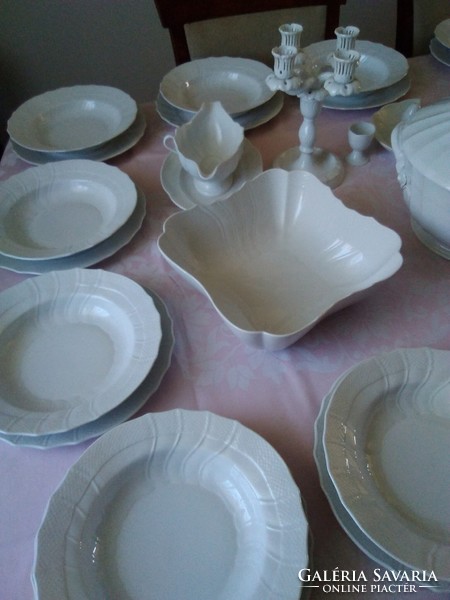 47-piece white Herend dinner set with rokály pattern with bird soup bowl and candle holder!