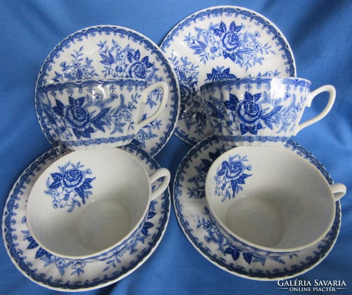 4 Japanese teacups with floral patterns + coasters, marked, cup 5.4 cm high, plate diameter 14.5 cm.