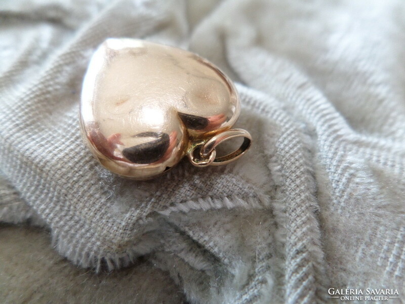 Antique gold heart pendant with enamel angel