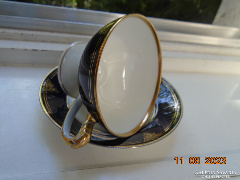 Empire Hand Painted Cobalt Gold Rose Coffee Set with Embossed Snake Head and Bay Leaf Patterns