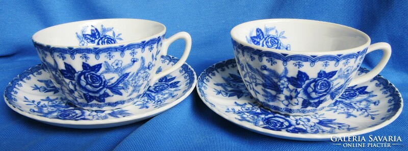 4 Japanese teacups with floral patterns + coasters, marked, cup 5.4 cm high, plate diameter 14.5 cm.