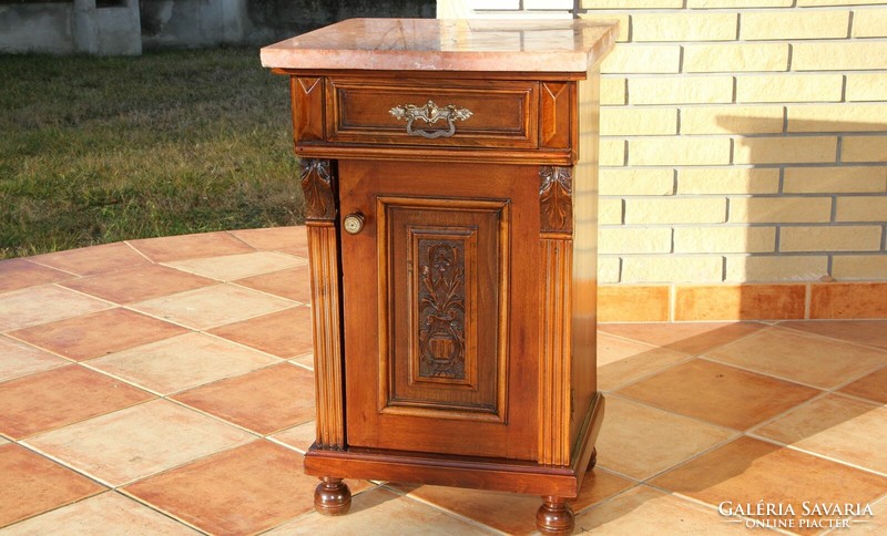 Old German carved red marble bedside table