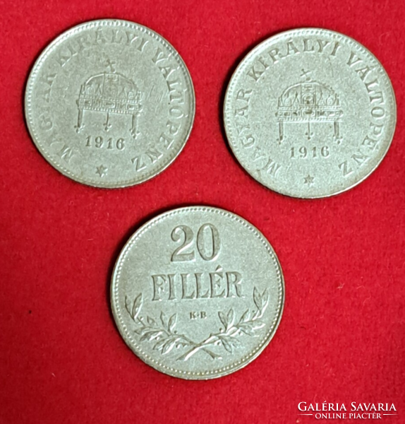 1916. 20 Fillér Magyar Királyi Váltópénz 3 darab egyben (120)