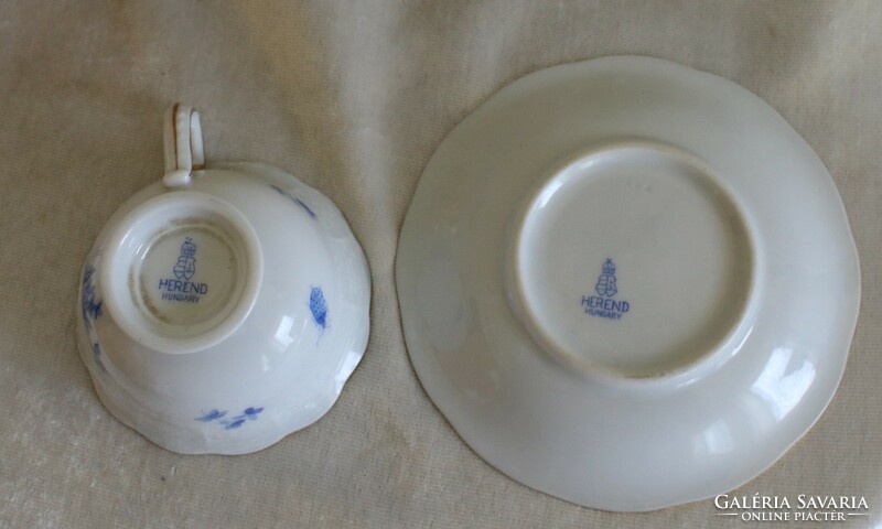 Antique rare Herend porcelain coffee cup + base with blue pattern Herend porcelain - perfect