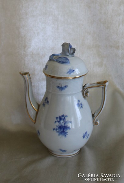 Antique rare Herend porcelain coffee pot with a blue flower pattern ladybug, in perfect condition