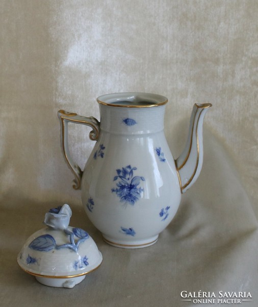Antique rare Herend porcelain coffee pot with a blue flower pattern ladybug, in perfect condition