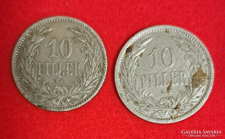 2 pieces. 10 Filér Hungarian royal bill (384)