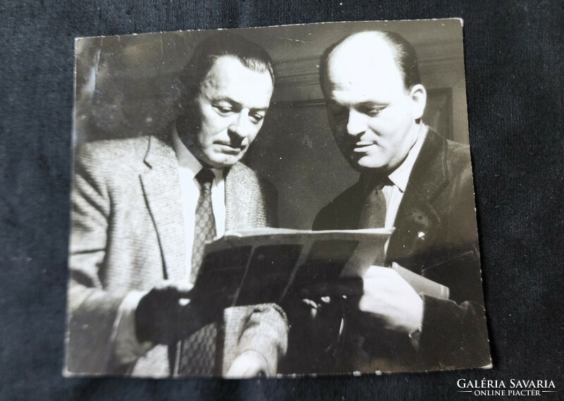 1957 Marked press photo photo inscribed Javor Pál America arrival home + director Emil Sívó