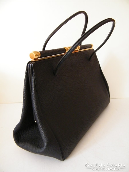 Very nice black classic leather bag, handbag with wallet and mirror