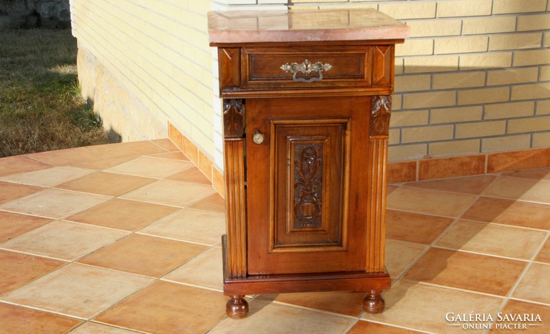 Old German carved red marble bedside table