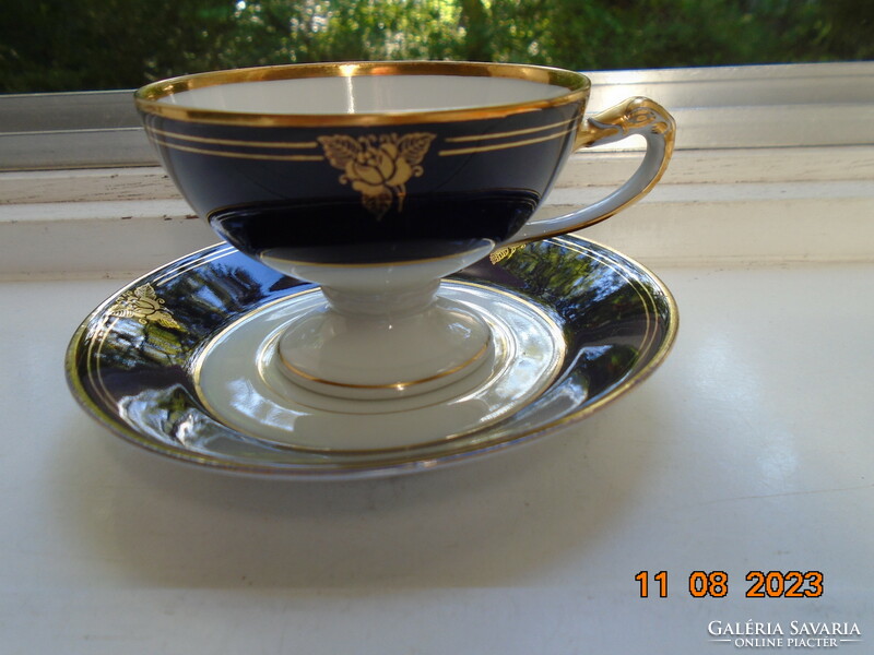 Empire Hand Painted Cobalt Gold Rose Coffee Set with Embossed Snake Head and Bay Leaf Patterns