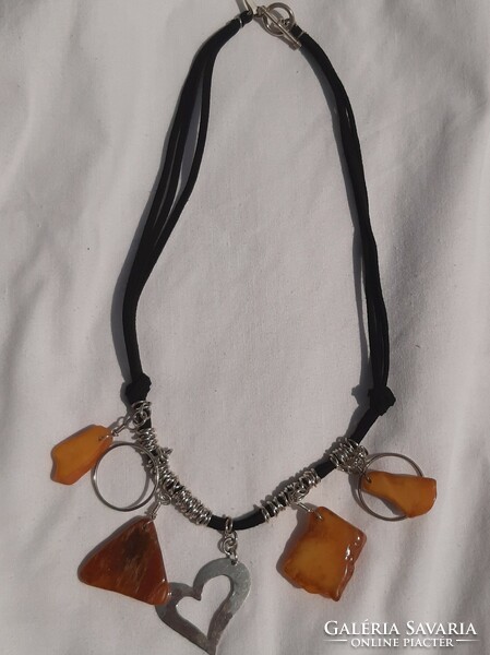 Berskin necklace with amber stone and silver charms!
