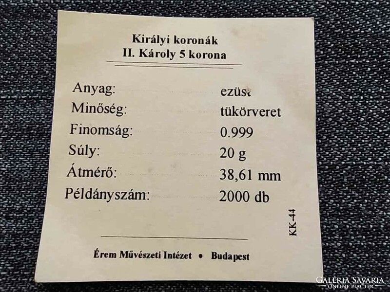 Királyi Koronák Utánveretben II. Károly 5 korona .999 ezüst PP (id23465)