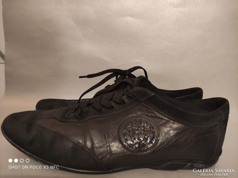 Vintage Versace fekete bőr és hasított bőr férfi cipő EU 42-43 méret