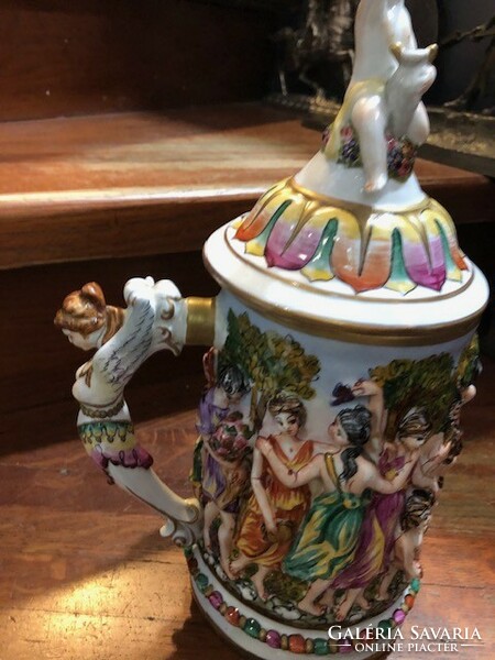 Capodimonte porcelain disco jar, antique, height 34 cm