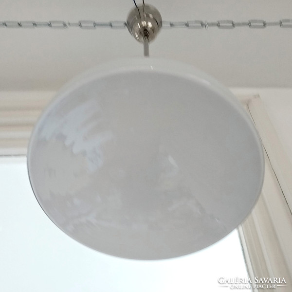 Art deco nikkelezett mennyezeti lámpa felújítva - felhő alakú tejüveg búra
