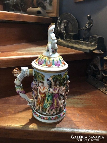 Capodimonte porcelain disco jar, antique, height 34 cm