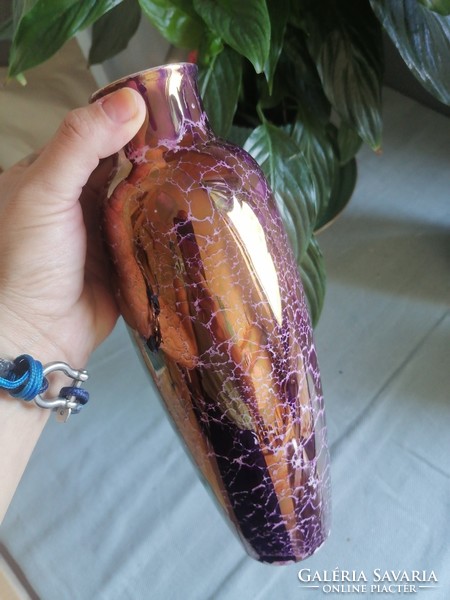 Lüszter lila-pink-bronz Hollóházi váza