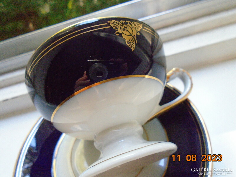 Empire Hand Painted Cobalt Gold Rose Coffee Set with Embossed Snake Head and Bay Leaf Patterns