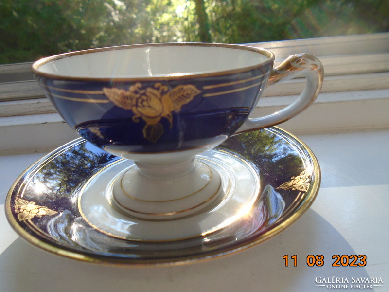 Empire Hand Painted Cobalt Gold Rose Coffee Set with Embossed Snake Head and Bay Leaf Patterns