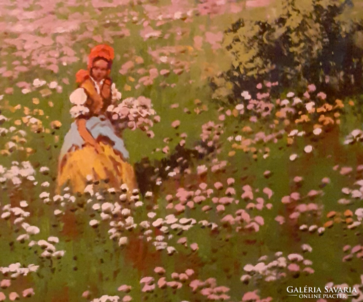 Girl picking flowers in beautiful field 70x90