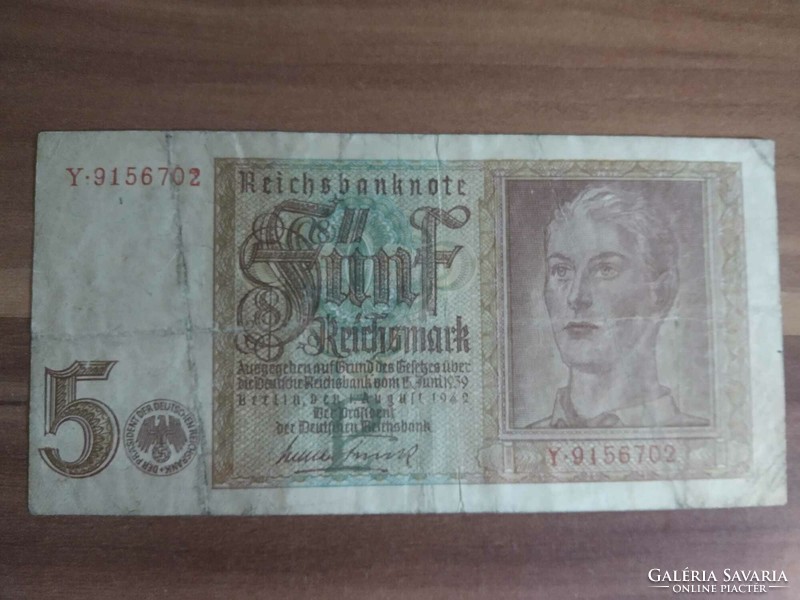 Németország, birodalmi Márka, 5 Reichsmark, 1942, 7 sorszámjegyű: Y-9156702