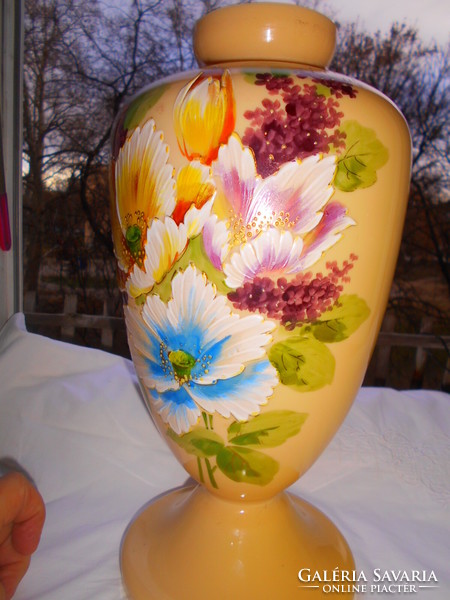 Large Biedermeier chalcedony vase decorated with relief painting, 35 cm