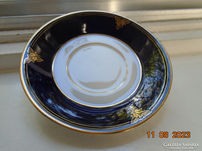 Empire Hand Painted Cobalt Gold Rose Coffee Set with Embossed Snake Head and Bay Leaf Patterns