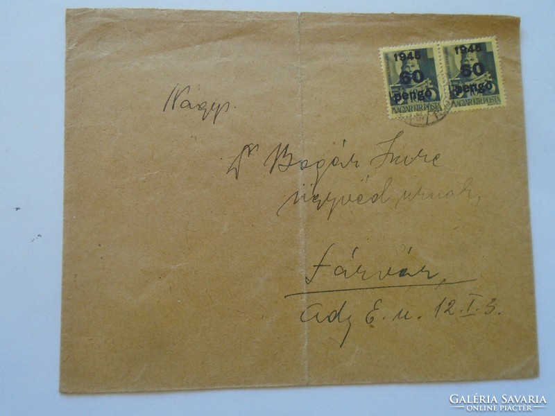 S3.50 Inflation envelope - 1945 Kustány prefectural office - dr. Imre Bogár, a lawyer from Sárvár