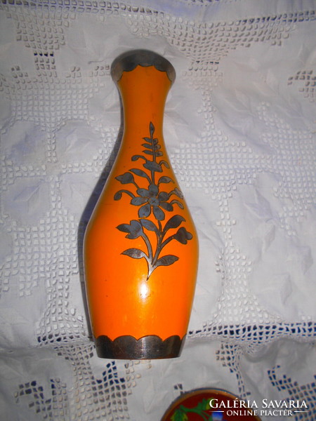 Enamel vase with silver-plated decoration 21 cm