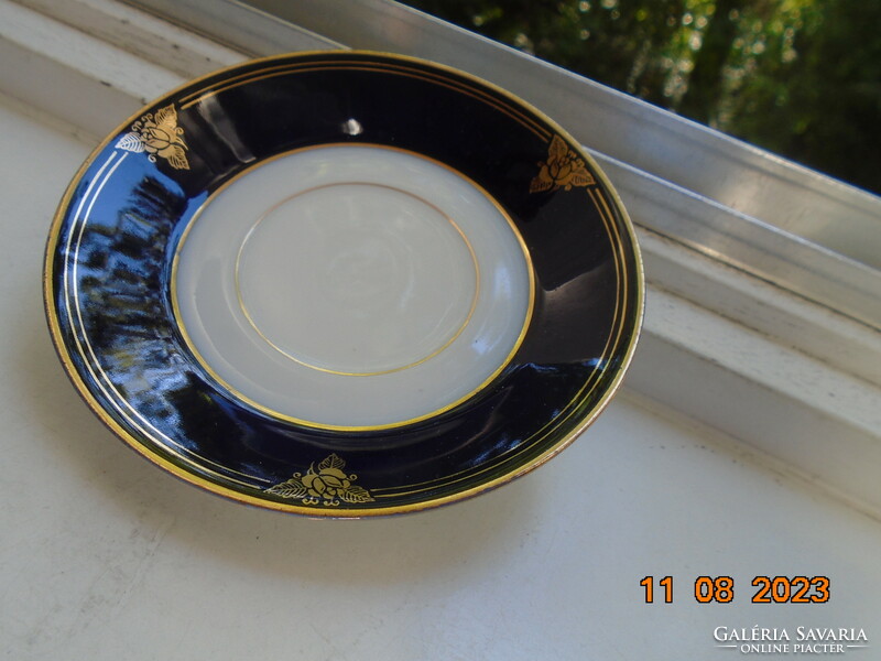 Empire Hand Painted Cobalt Gold Rose Coffee Set with Embossed Snake Head and Bay Leaf Patterns