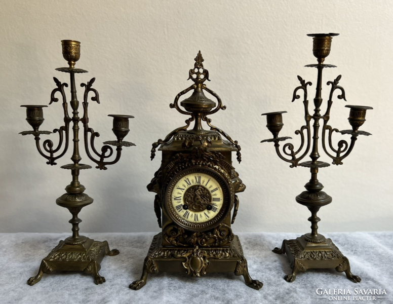 Antique half-baked mantel clock set