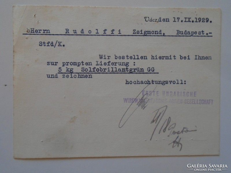S5.35  Levelezőlap-  Vác 1929 SEP 17 -  Szövő és Kötő gyár RT - Rudolffi Zsigmond Budapest