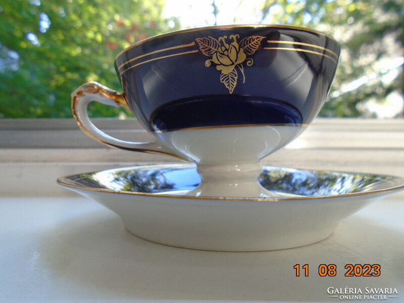 Empire Hand Painted Cobalt Gold Rose Coffee Set with Embossed Snake Head and Bay Leaf Patterns