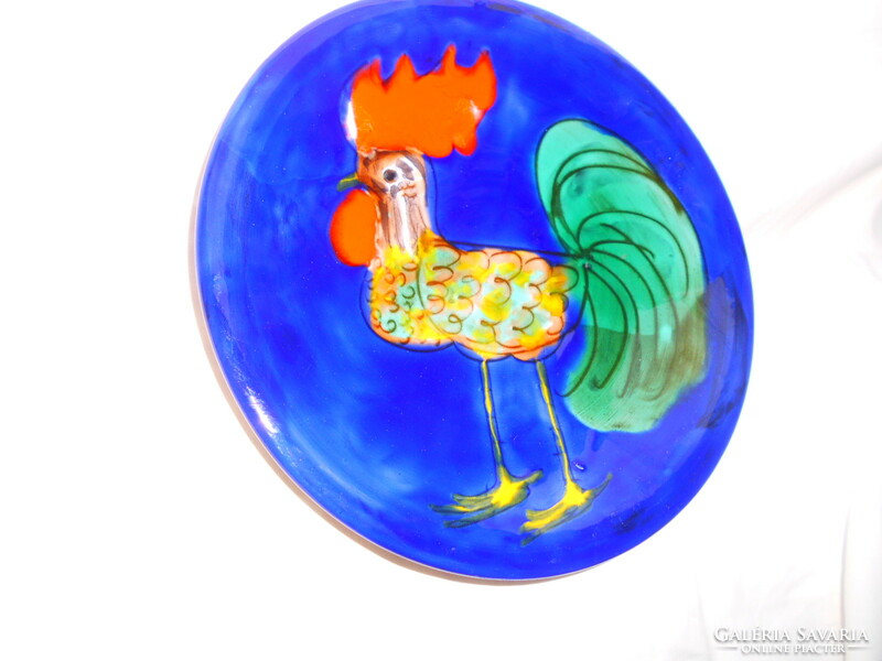 Kondor éva retro rooster ceramic wall plate - marked