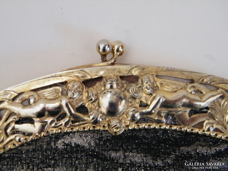 Különlegesen szép, angyalokkal díszített eredeti szecessziós aranyozott ezüst keretes kézitáska