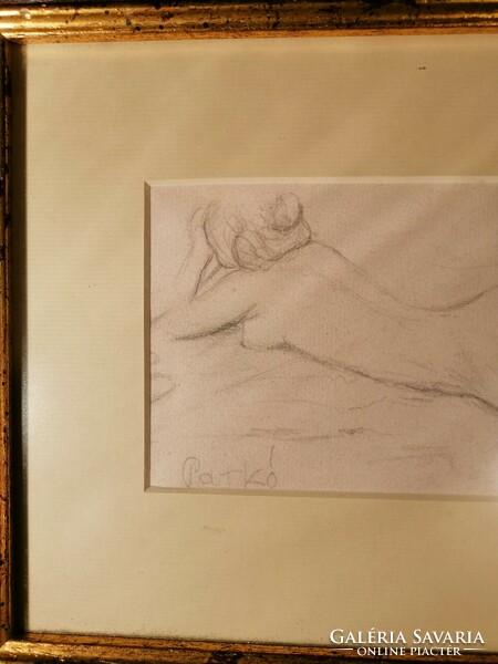 Pencil drawing, female nude, with horseshoe mark