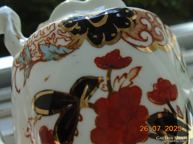 Antique English gold contoured Imari hand painted ribbed cream pourer