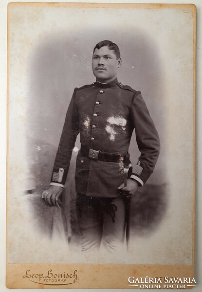 Antique hardback cabinet soldier photo, 16.2x10.7 cm, leop.Honisch, Zenica