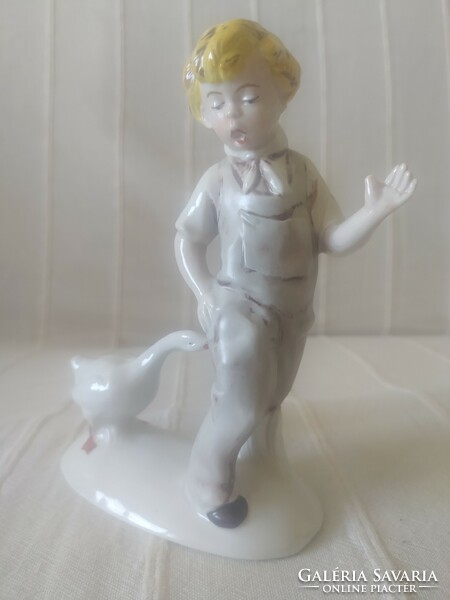 NÉMET PORCELÁN FIGURA SZÉP FESTÉSŰ, HIBÁTLAN, JELZETT, 17 CM