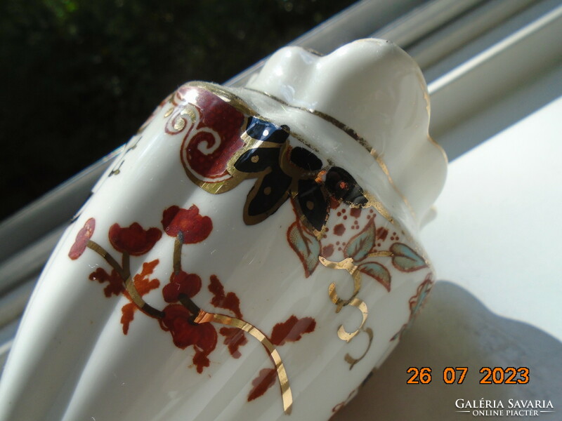 Antik angol aranykontúrozott Imari mintákkal kézzel festett bordázott tejszínes kiöntő