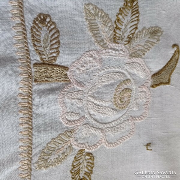 Antique, embroidered almarium/stelázs tablecloth, 100 x 46 + 2 cm lace