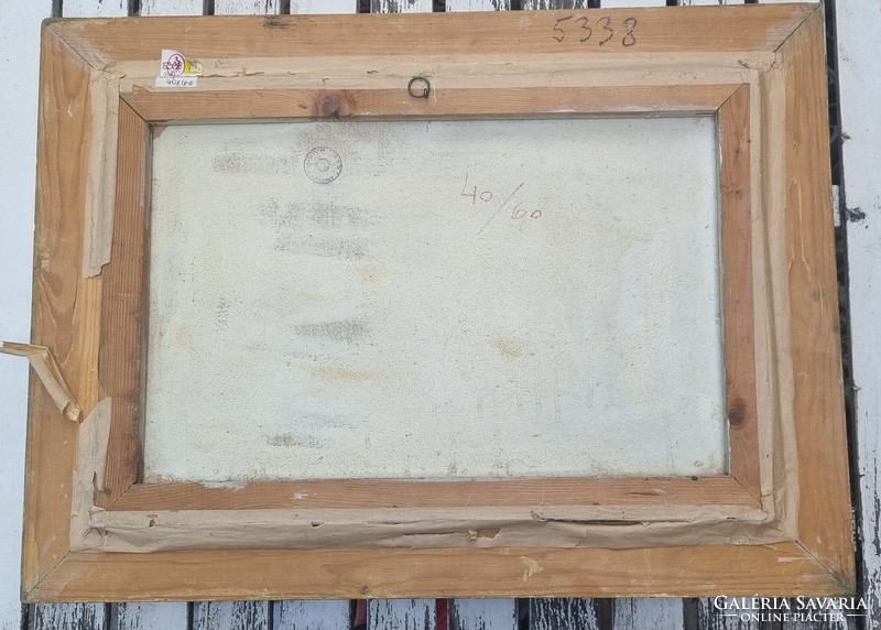 Ismeretlen festő - Vízparton BÁV matrica, kivételi pecsét 40x60