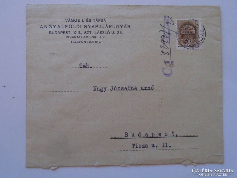 S9.26 Envelope 1941 customs officer and company - angel land - wool factory Budapest