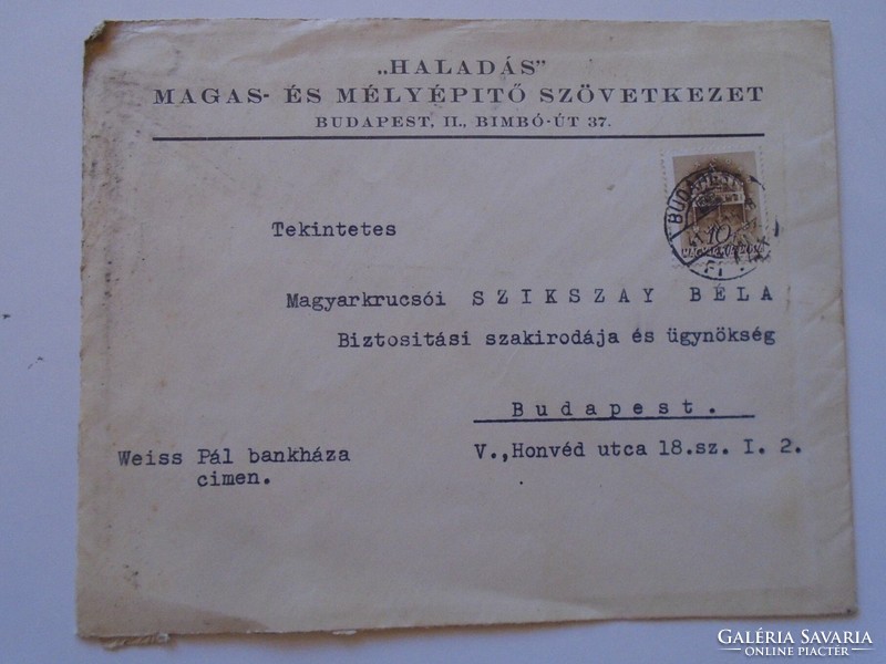 S9.31   LEVÉLBORÍTÉK  1941 Haladás Mélyépítő Szövewtkezet - Magyarkrucsói Szikszay Béla  ügynökség