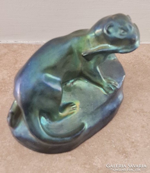 Zsolnay eozin rare antique otter figurine