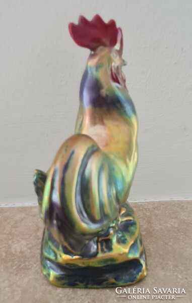 Zsolnay eozin rare antique figurine of a rooster with a clucking hen