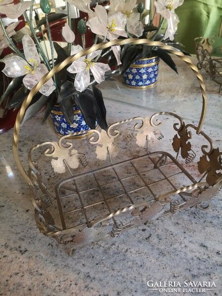 Wrought iron large basket with grape leaves 30 x 30 x 20