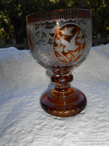 Biedermeier glass goblet with polished medallions